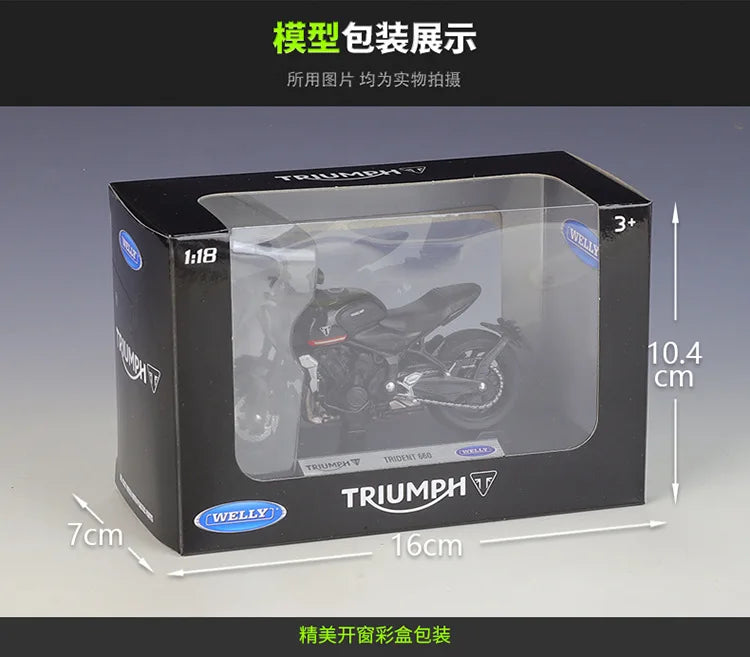 Welly 1:18 Triumph Trident 660 Alloy Diecast Retro Motorcycle Model Workable Shork-Absorber Toy For Children Gifts Toy