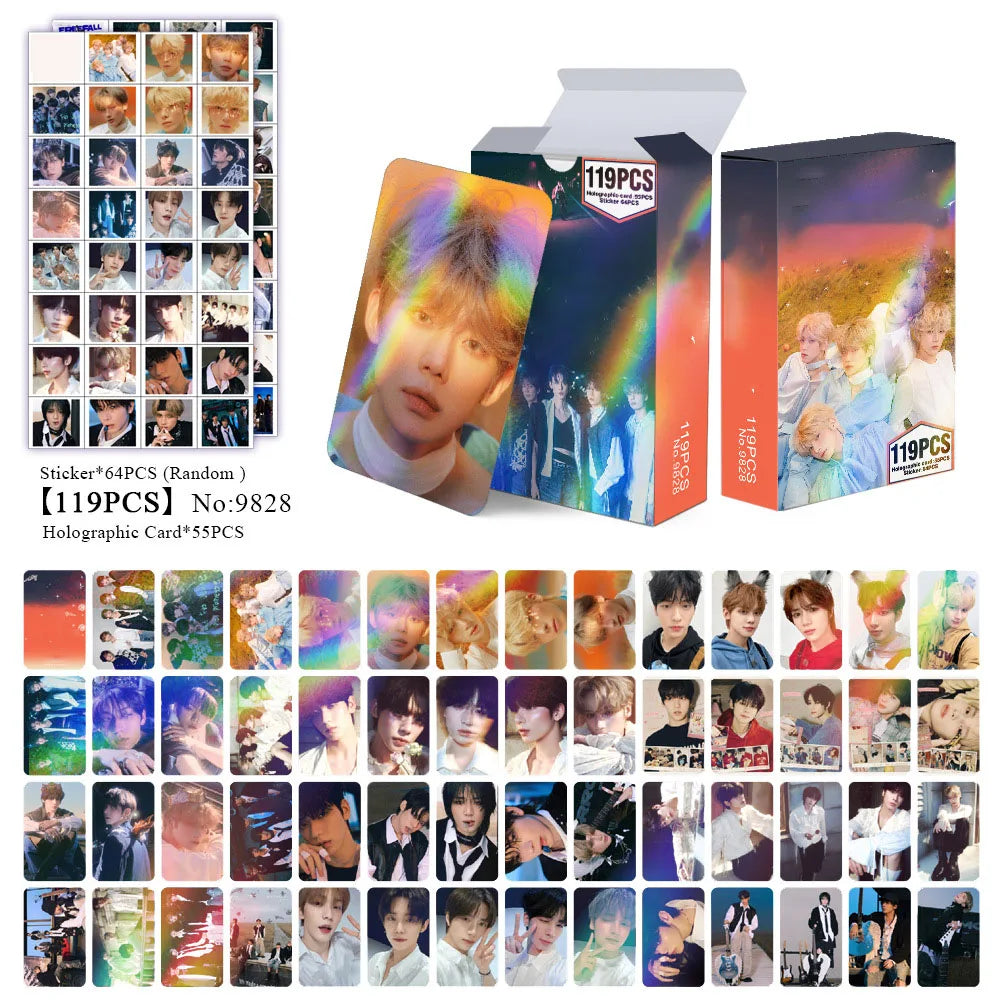 124Pcs/Set Yeonjun Beomgyu SANCTUARY Holographic Photocards Soobin Taehyun Laser Lomo Cards Decals Fans Birthday Collection Gift