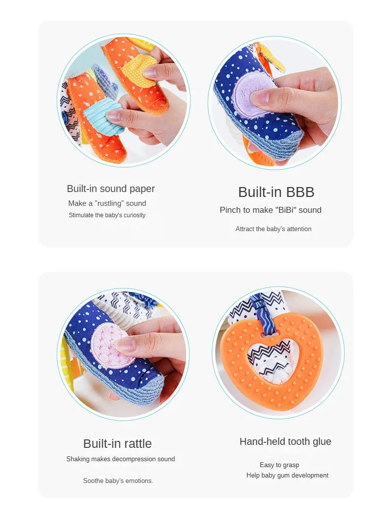 Baby Hanging Rattle Toys Plush Soft Animal Stuffed Handbells Educational Infant Development Handle Toys for Stroller Crib