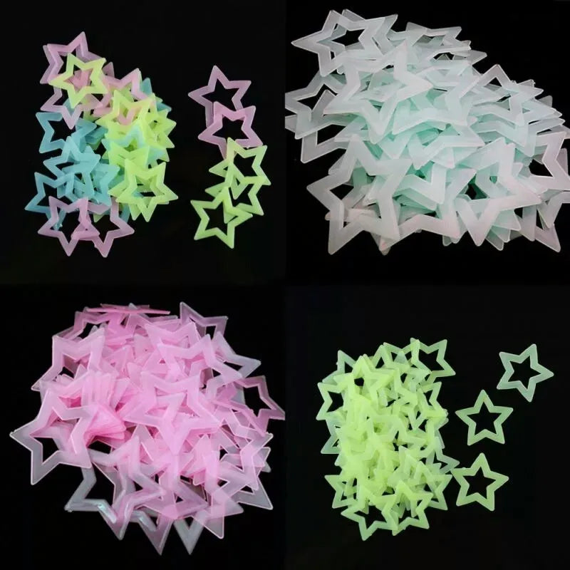 3D Hollow Star Energy Storage Fluorescent Glow In The dark Luminous On Wall Stickers For Kids Room living Room Decal