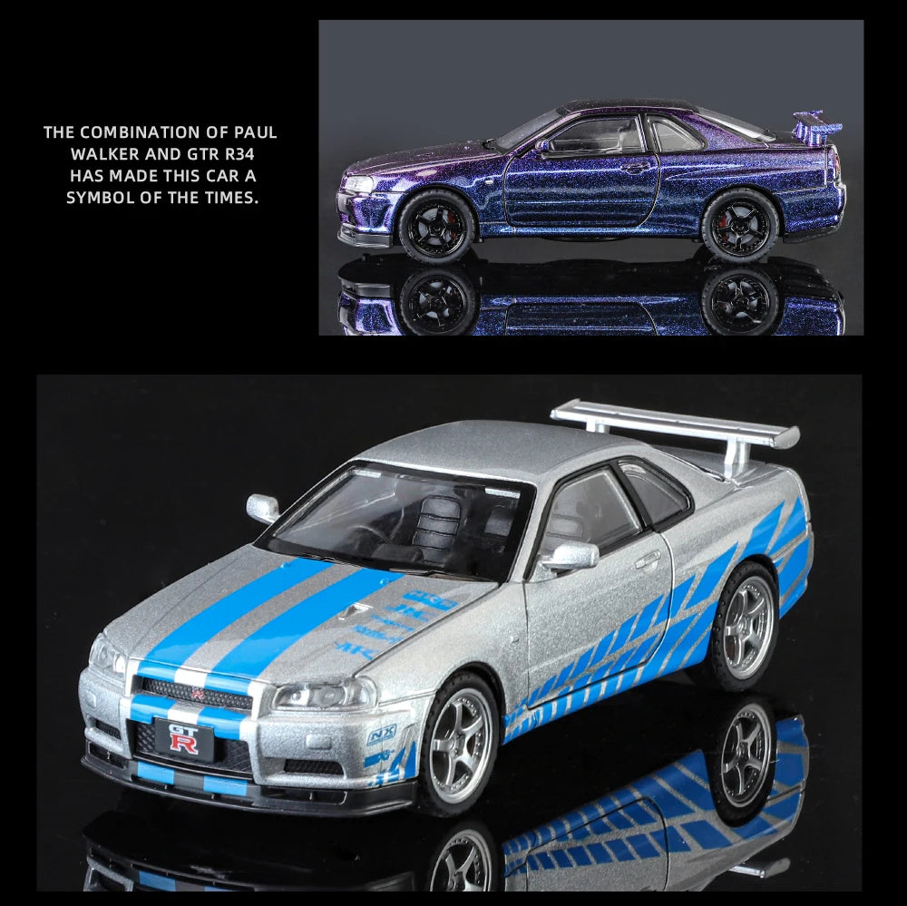 1:32 Nissan GTR R34 Skyline Supercar Alloy Metal Diecast Car Model Sound & Light Holiday Boyfriend Gift Collect Hobby Ornaments