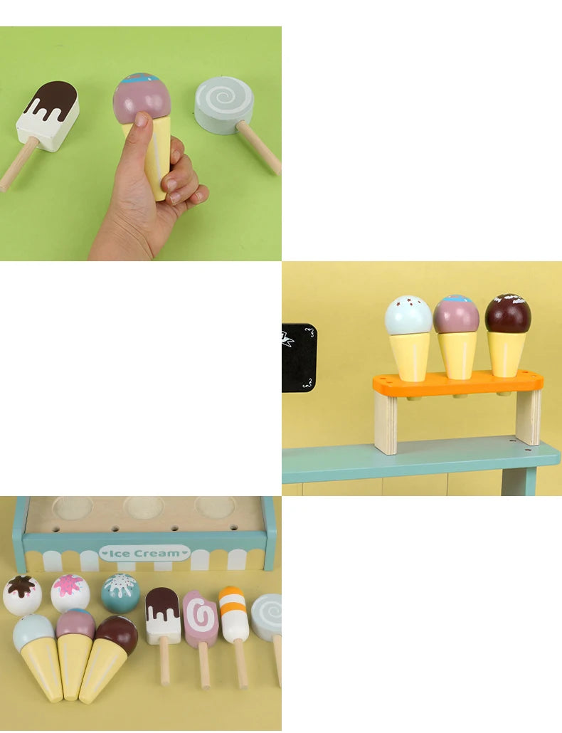 Wooden Kitchen Pretend Play Toy Kids Wooden Toys Coffee Maker Set Cake Ice Cream Tea Playset Toddler Learning Educational Toys