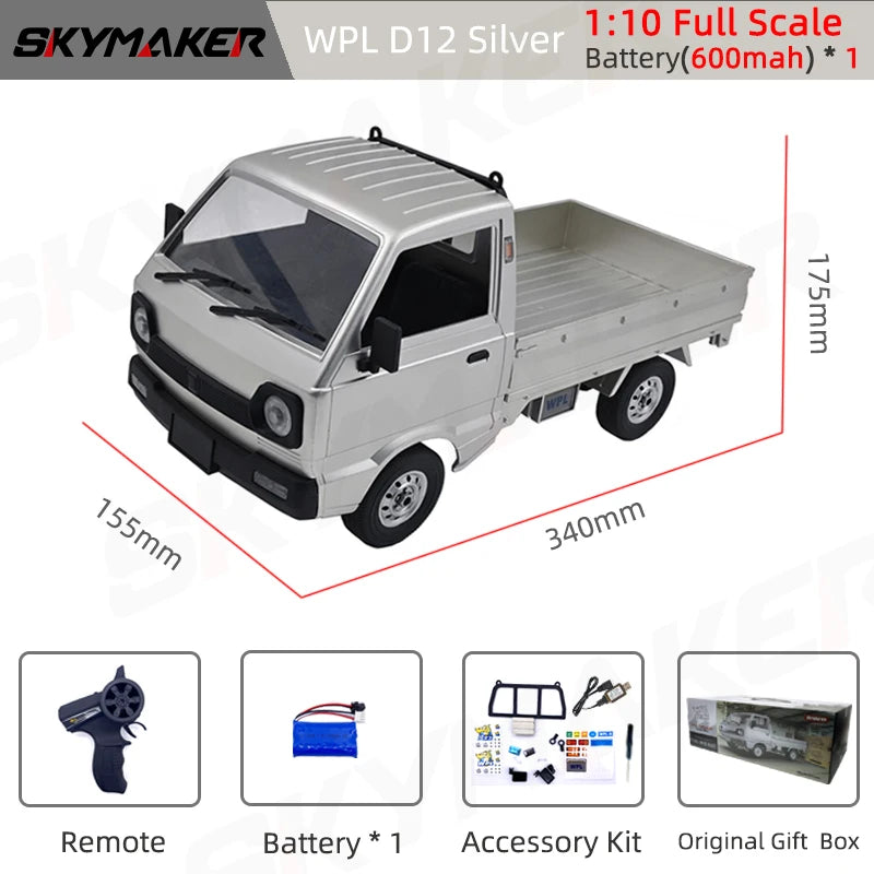 WPL D12 1:10 RC Car Simulation Drift Climbing Truck LED Light On-road RC Cars Trucks For Kids Gifts Toys