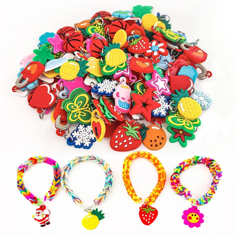 Soft Glue DIY Cartoon Colorful Animal Flower Bead Pendants Colorful Rubber Loom Band Bracelet Jewelry Making Beads Toy Beads Set