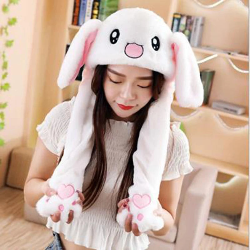 Ear Moving Bunny Hat Cute Costume Cosplay Party Funny Cartoon Game Hat Plush Jumping up Ear Move Hat Novelty Cap for Kids Adult