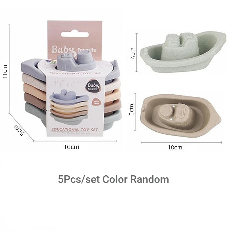 Baby Bath Toys Stacking Boat Toys Colorful Early Education Intelligence Gift Boat-shaped Stacked Cup Folding Tower Baby Toys