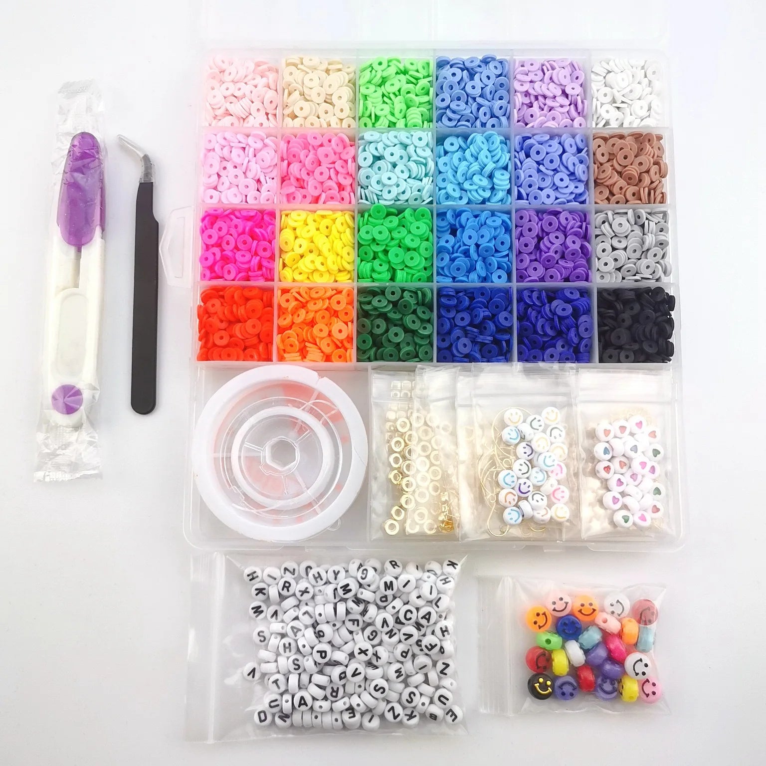 Rainbow Color Flat Chip Beads For Boho Bracelet Necklce Making Letter Beads Accessories Kit DIY Toys for Kids Adult Xmas Gift