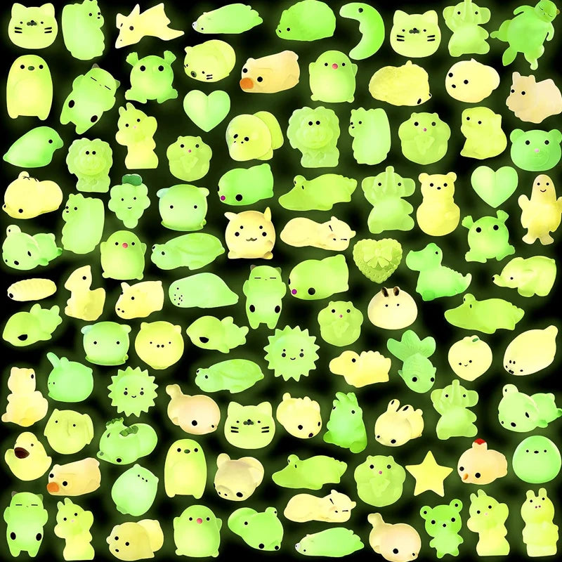Glow In The Dark Mochi Squishy Squeeze Toy Kawaii Animals Stress Relief Toys Pack Kids Birthday Party Favors Goodie Bags