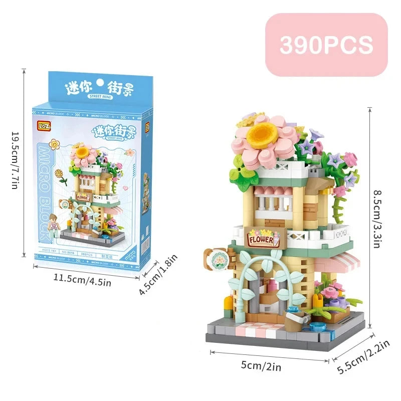 City Street View Building Block Set DIY Ice Cream Coffee Flower Shop Model Building Toy Ideal for Home Decor and Holiday Gifts