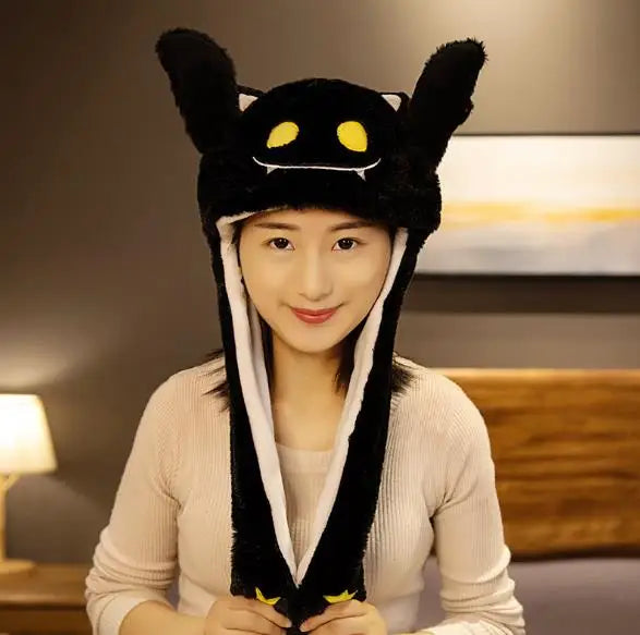 Ear Moving Jumping Hat Funny Plush Ghost Hat Unisex Earflaps Movable Ears Hat Cosplay Halloween Party Hat for Kids Boys Girls