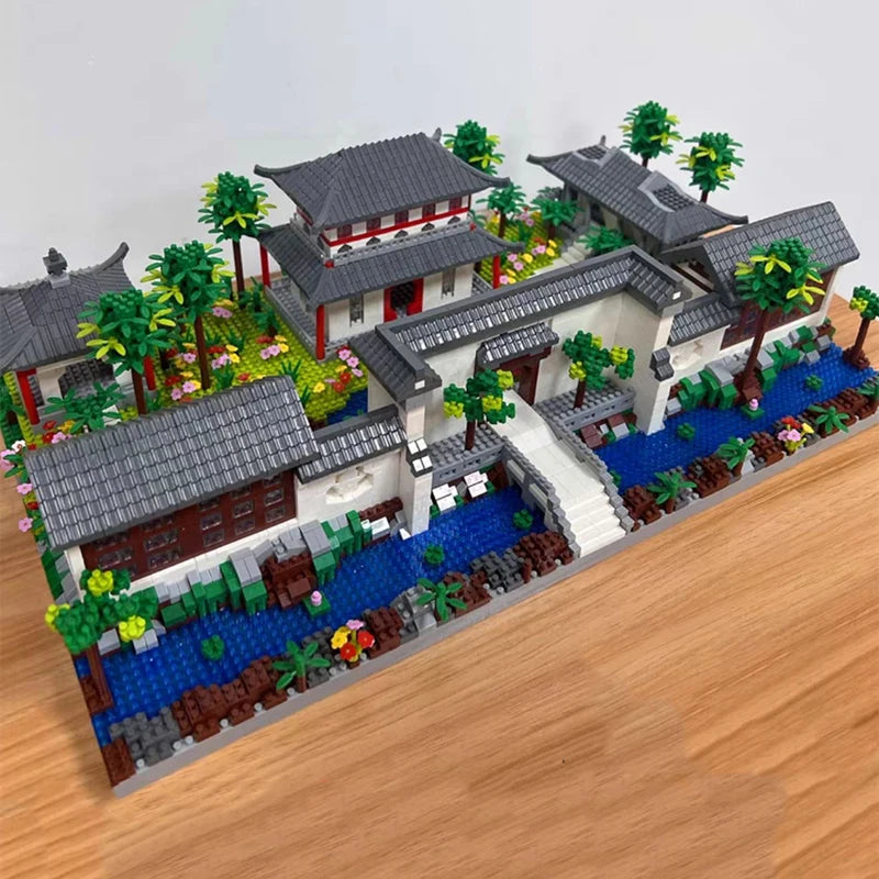 Lezi Architecture Ancient Pavilion Temple Tower Lake Garden Gate LED Light Model Mini Diamond Blocks Bricks Building Toy no Box