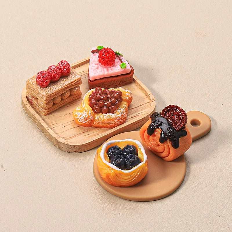 1Set 1:12 Dollhouse Miniature Fruit Cake Egg Tart Bread Dessert Model Kitchen Food Decor Toy Doll House Accessories