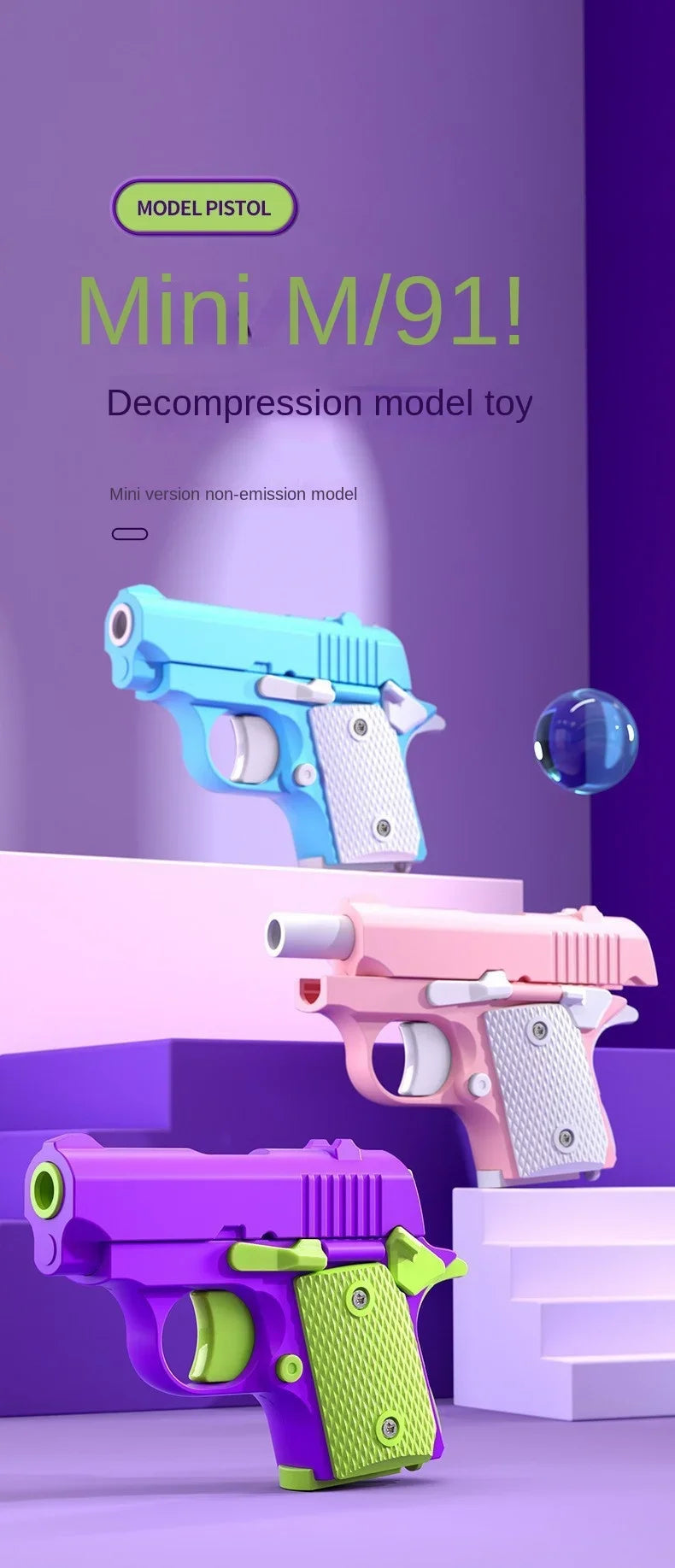 Mini 1911 Children'S Toy Guns Model 3D Gravity Printing Fidget Toy for Kids Adults Stress Relief Toy Children Decompression Gift