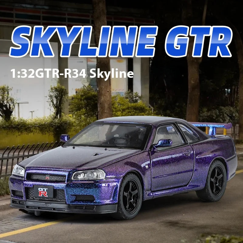 1:32 Nissan GTR R34 Skyline Supercar Alloy Metal Diecast Car Model Sound & Light Holiday Boyfriend Gift Collect Hobby Ornaments