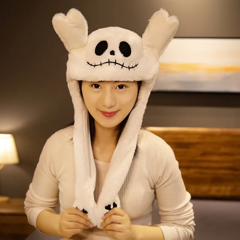 Cartoon Bunny Ear Move Hat Jumping up Toys Rabbit Girls Animal Plush Costume Cosplay Cap Kids Party for Adult Funny Anime Hat