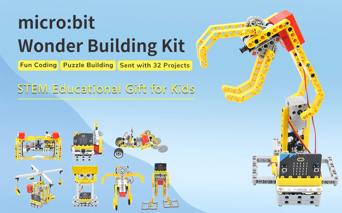 ELECFREAKS Micro:bit 32 IN 1 Wonder Building Kit Wukong Expansion Board for Puzzle Building Blocks Microbit Kids Fun Coding STEM