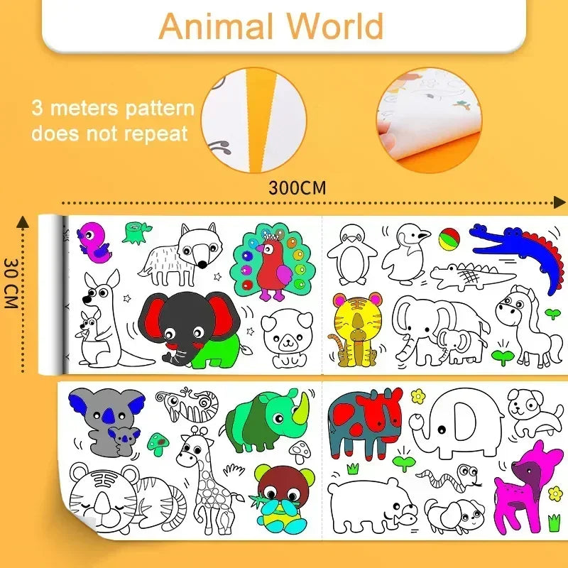 Children Drawing Roll Sticky Color Filling Paper DIY Painting Graffiti Scroll Coloring Paper Rolls for Kids Educational Toy Gift