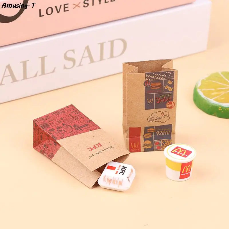 1Set Dollhouse Miniature Food Fastfood Mini KFC Family Bucket McDonald Bucket Modle Toys Pretend Play Doll House Decor