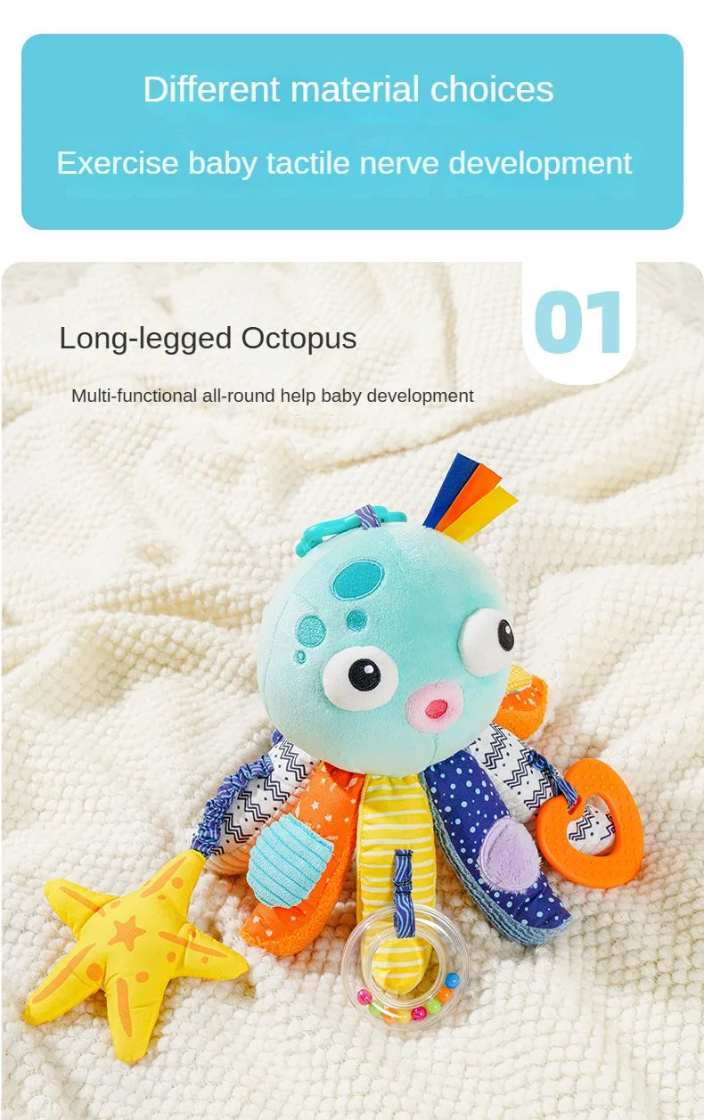 Baby Hanging Rattle Toys Plush Soft Animal Stuffed Handbells Educational Infant Development Handle Toys for Stroller Crib