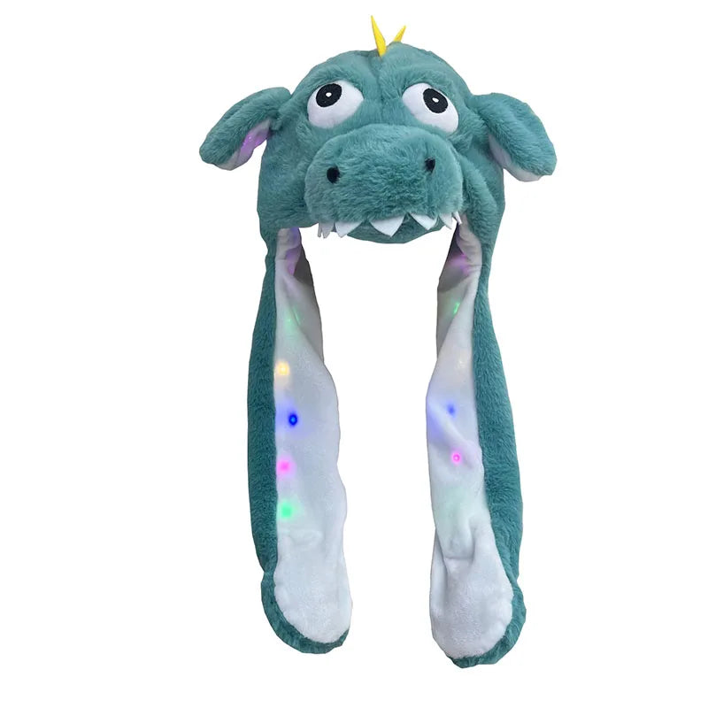 LED Light Bunny Ear Moving Hat Cute Animal Hat with Luminous Jumping up Plush Moving Ears Cap for Kids Funny Cosplay Party Hat