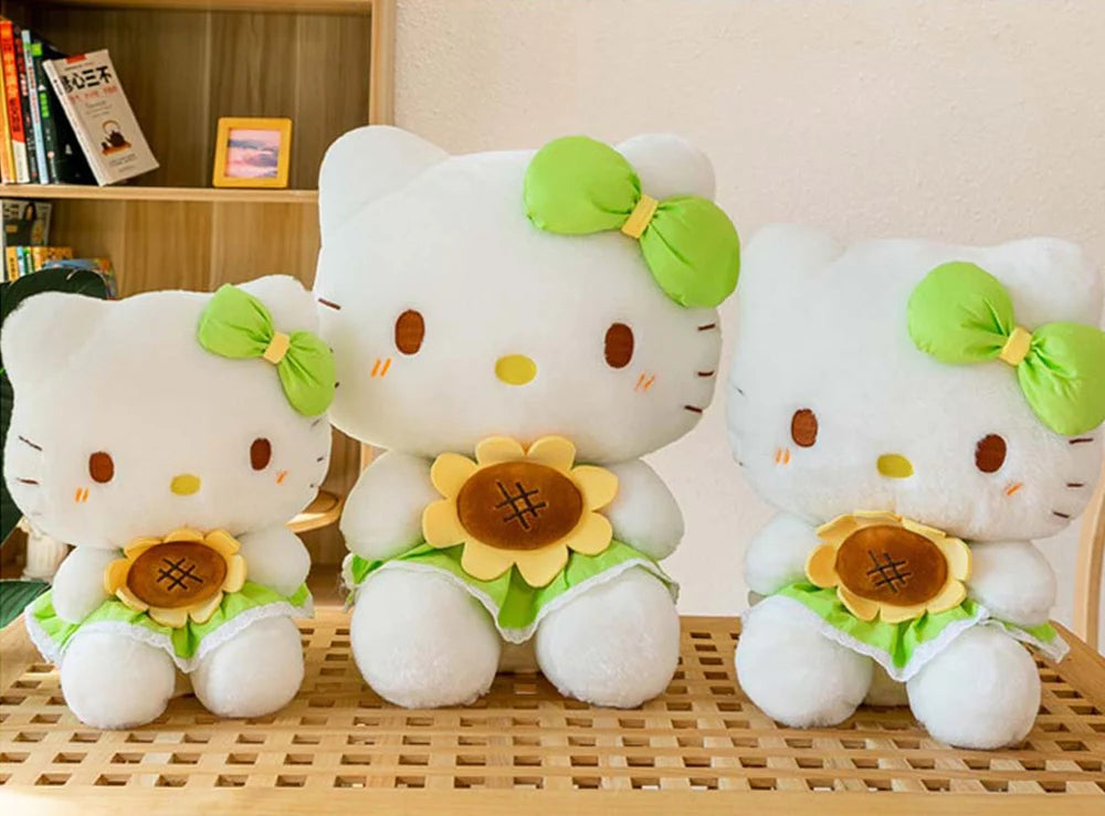 35CM Kawaii Sanrio Plush Toy Hello KItty Doll Plush Toy Cute KT Cat Sunflower Plushies Pillow Birthday Gift Home Decoration