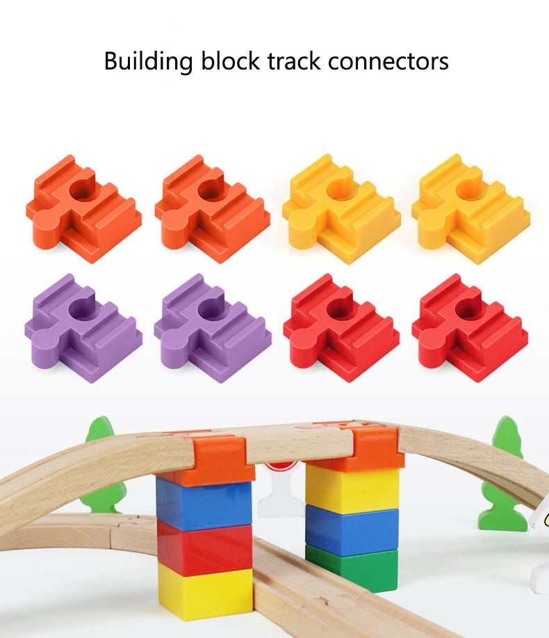 5pcs Wooden Train Tracks Accessories Building Blocks Adapters Plastic Track Connectors fit for All Wooden Tracks Toys for Kids