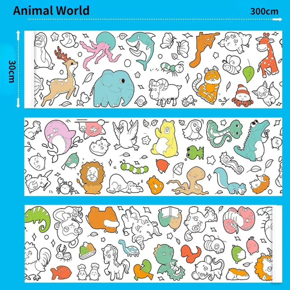 Children Drawing Roll Sticky Color Filling Paper DIY Painting Graffiti Scroll Coloring Paper Rolls for Kids Educational Toy Gift