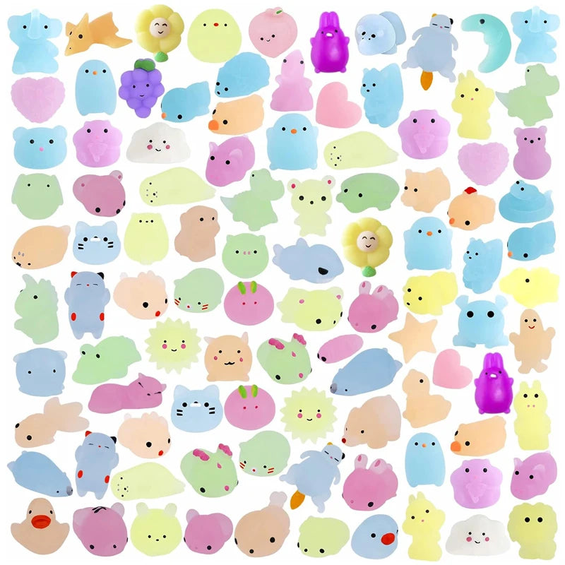 Glow In The Dark Mochi Squishy Squeeze Toy Kawaii Animals Stress Relief Toys Pack Kids Birthday Party Favors Goodie Bags