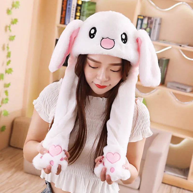 Cartoon Bunny Ear Move Hat Jumping up Toys Rabbit Girls Animal Plush Costume Cosplay Cap Kids Party for Adult Funny Anime Hat