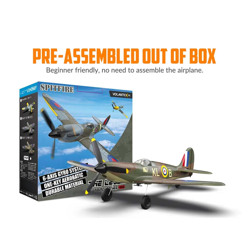 Spitfire RC Plane 2.4G 4CH  EPP 400mm Fixed Wingspan Remote Control Fighter One-key Aerobatic RTF 761-12 RC Aircraft
