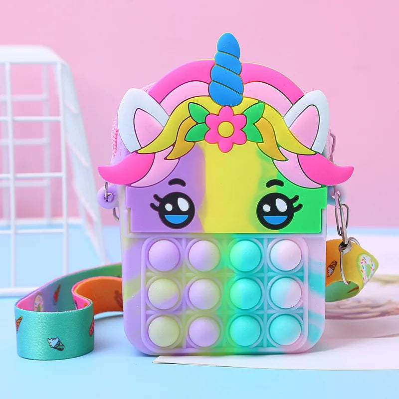 Rainbow Unicorn Bag Fidget Toys for Girls Decompression Stress Relief Funny Messenger Bag Coin Purse Children Gifts Juguetes