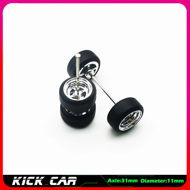 Metallic Color 1/64 Wheels With Rubber Tires 1 Set(4pcs)  Plastic Basic Modified Parts Vehicle Toy For Hotwheels Tomica Mini GT