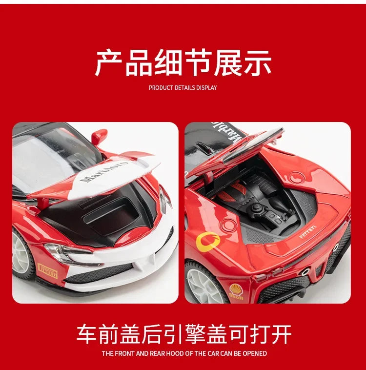 1:32 Ferrari SF90 sports car Diecast Metal Alloy Model Car Sound Light Pull Back Collection Toy Gifts