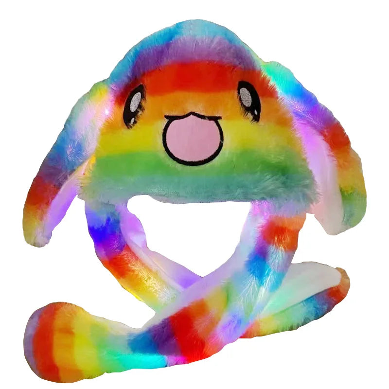 LED Light Bunny Ear Moving Hat Cute Animal Hat with Luminous Jumping up Plush Moving Ears Cap for Kids Funny Cosplay Party Hat