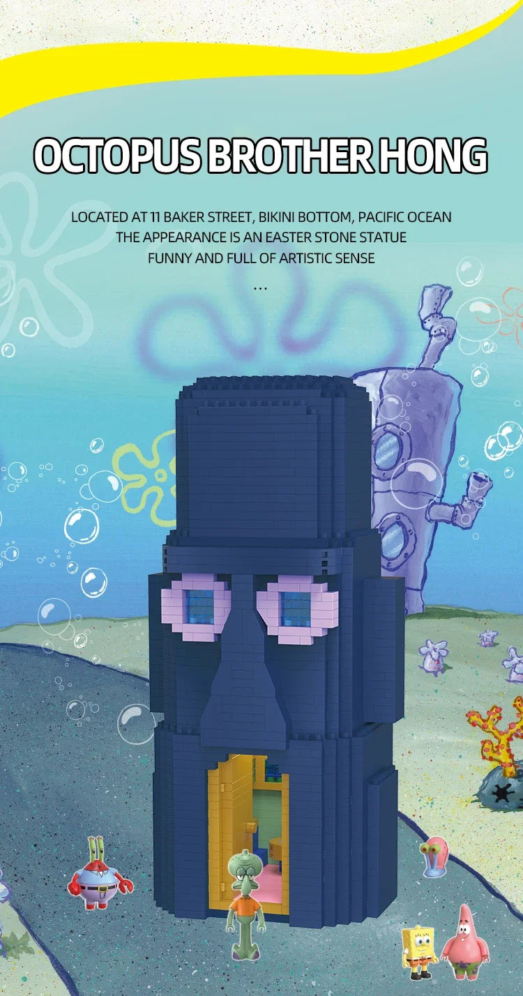 SpongeBob SquarePants Series Building Blocks Krusty Krab Pineapple House Resurrection Island Portrait House Model Bricks Kid Toy