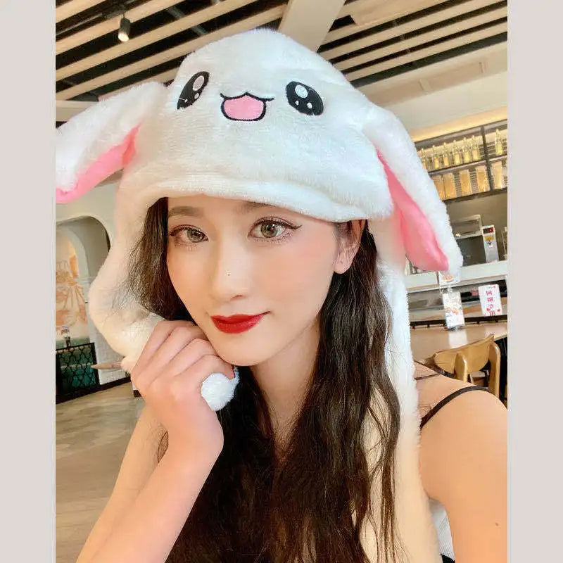 Ear Moving Bunny Hat Cute Costume Cosplay Party Funny Cartoon Game Hat Plush Jumping up Ear Move Hat Novelty Cap for Kids Adult