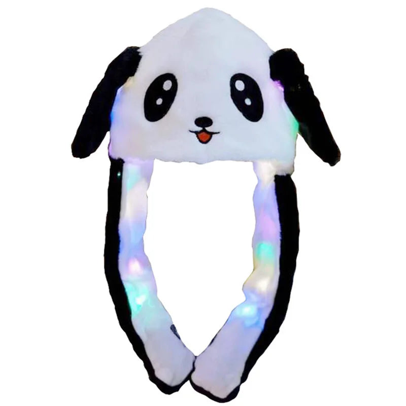 LED Light Bunny Ear Moving Hat Cute Animal Hat with Luminous Jumping up Plush Moving Ears Cap for Kids Funny Cosplay Party Hat