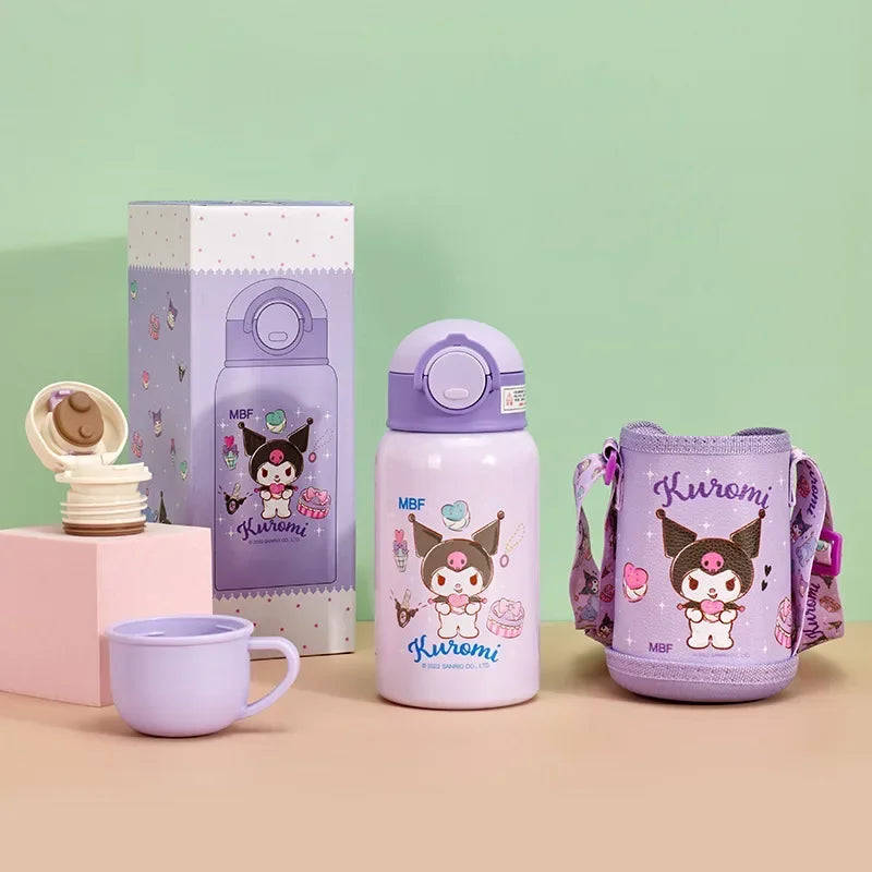 Sanrio Kuromi Thermal Cup Set 500ML My Melody Cartoon Children's Insulation Cup Stainless Steel Water Bottle with Straw Kid Gift