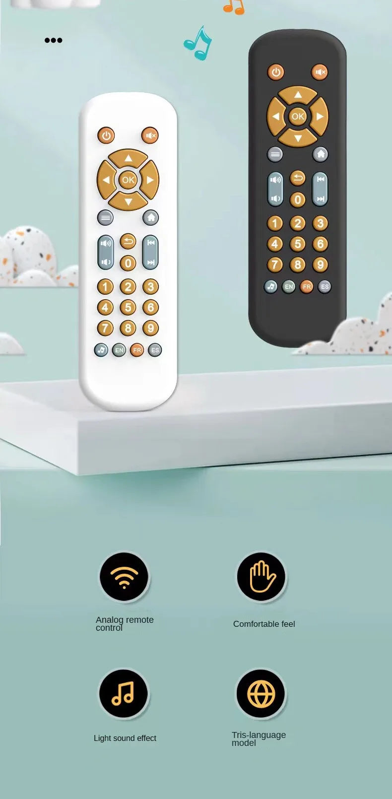 Infant Simulation TV Remote Control Toys with Music and Light Musical Baby Toy Sensory Remote Kid Baby Toys for 1 2 3 Year Old