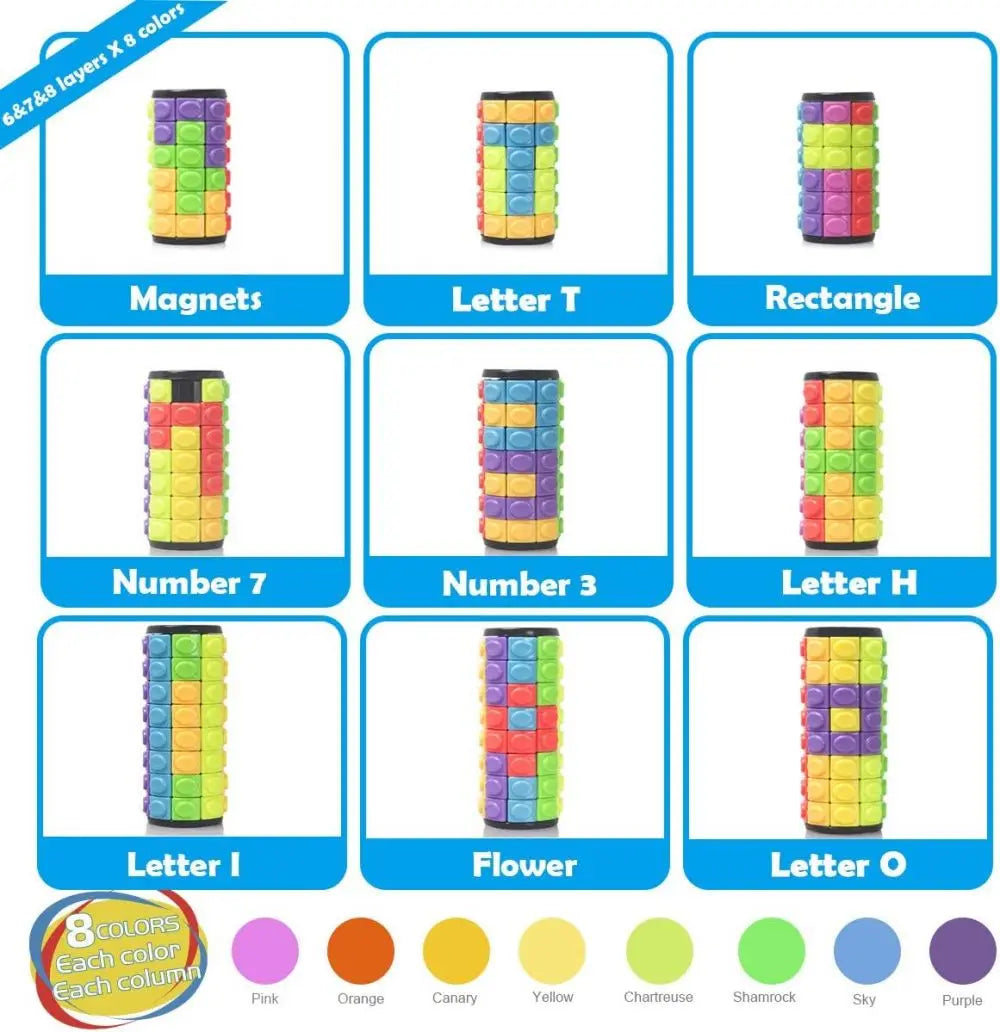 Magic Cube Puzzle 3D Cylinder Puzzle Rotate Fidget Toy Multi-Layer Brain Teasers Slide Logic Hand Game Colorful Sliding Sensor