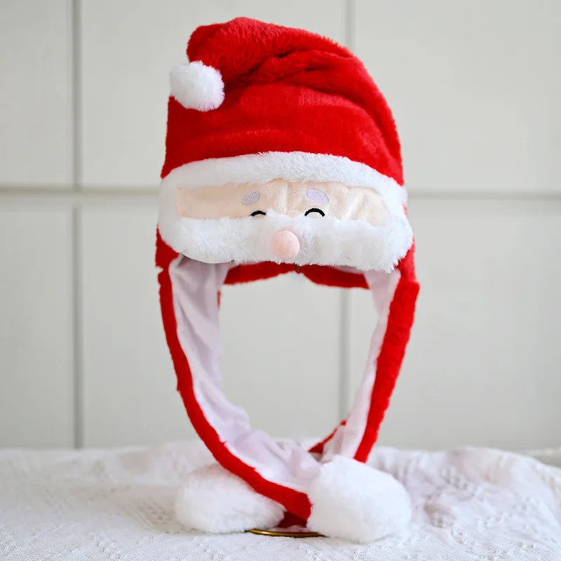 LED Santa Claus Hat With Moving Beard Christmas Funny Gift For Kids Boys Girls Cute Cosplay Santa Claus Glowing Hat Plush Toy