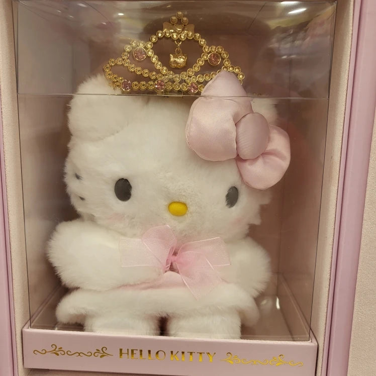 Sanrio Cartoon Diamond Sparkle Crown Collection Kitty Cat Kurumi Cinnamoroll Mymelody Kuromi Plush Anime Toys for Girl Gift