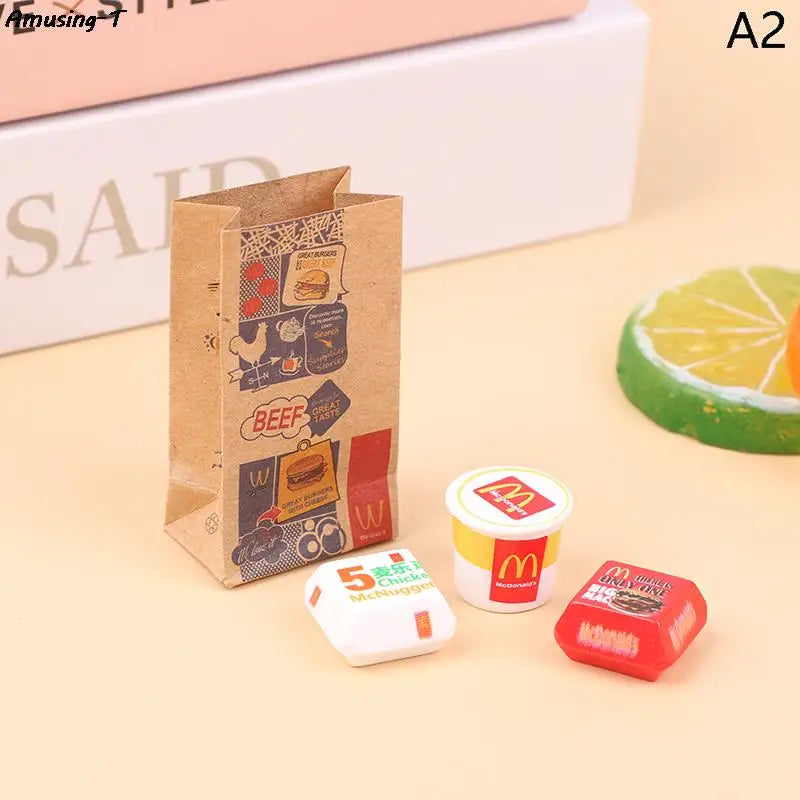 1Set Dollhouse Miniature Food Fastfood Mini KFC Family Bucket McDonald Bucket Modle Toys Pretend Play Doll House Decor