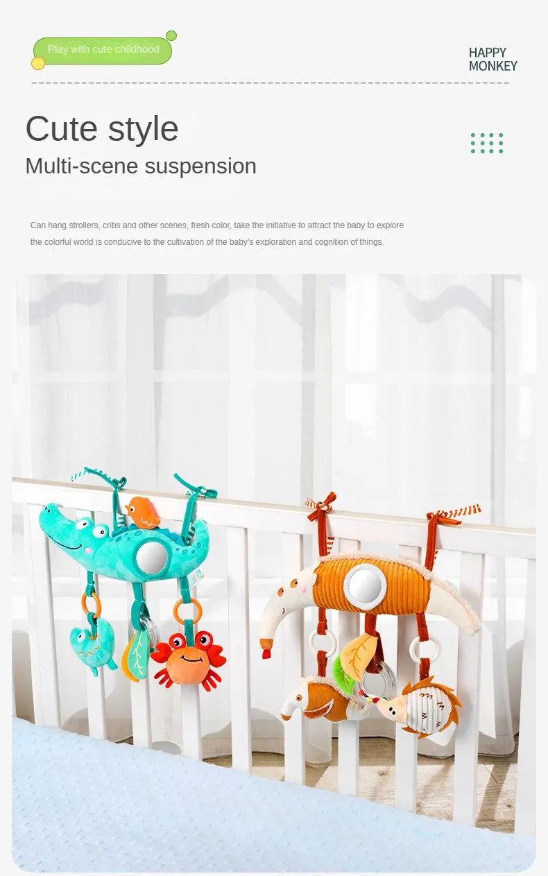 Baby Hanging Rattle Toys Plush Soft Animal Stuffed Handbells Educational Infant Development Handle Toys for Stroller Crib