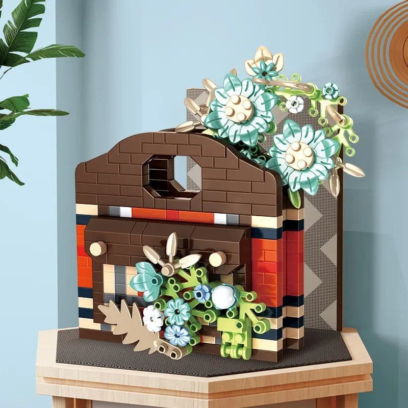 Bag flower basket Flower language girl pieced together assemble building blocks toy decoration model gift