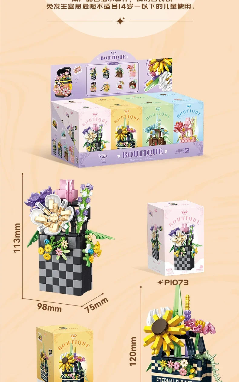 Bag flower basket Flower language girl pieced together assemble building blocks toy decoration model gift
