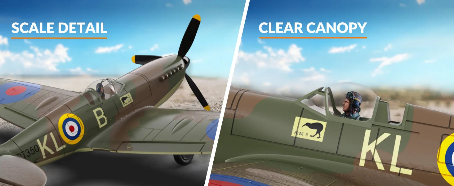 Spitfire RC Plane 2.4G 4CH  EPP 400mm Fixed Wingspan Remote Control Fighter One-key Aerobatic RTF 761-12 RC Aircraft