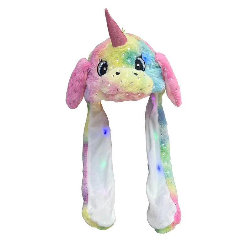 LED Light Bunny Ear Moving Hat Cute Animal Hat with Luminous Jumping up Plush Moving Ears Cap for Kids Funny Cosplay Party Hat
