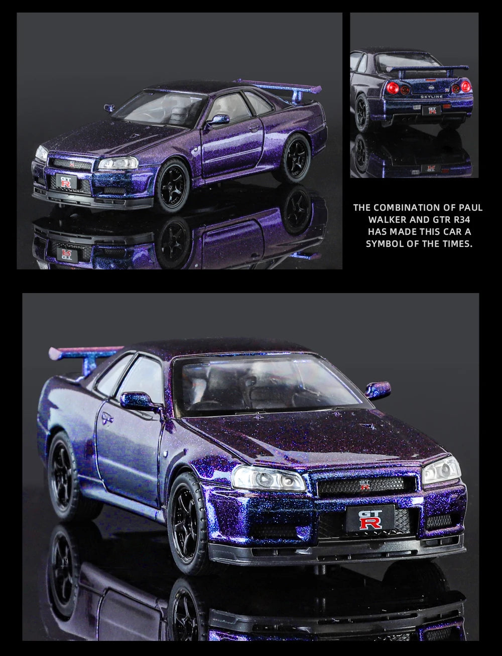 1:32 Nissan GTR R34 Skyline Supercar Alloy Metal Diecast Car Model Sound & Light Holiday Boyfriend Gift Collect Hobby Ornaments