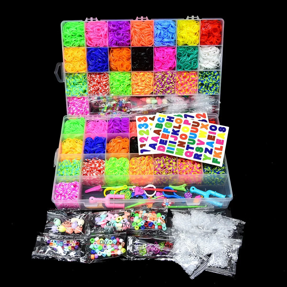 10000pcs Rubber Loom Bands Kits Beads Toys Set Hand Knitting Machine Handmade DIY Rainbow Weave Color Bracelet Girl Gift
